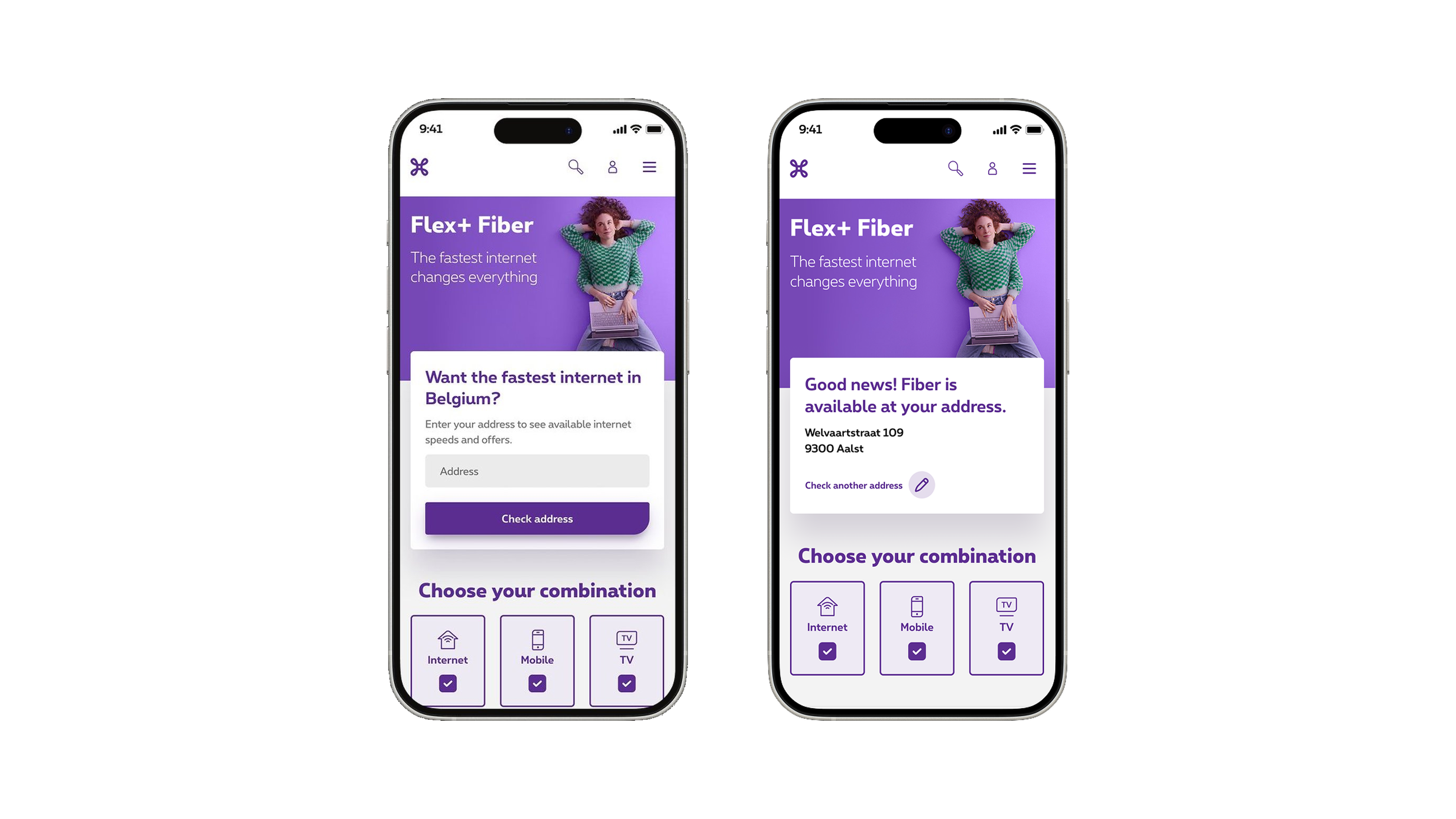 Personalised address check entry point showing relevant offers from the start
