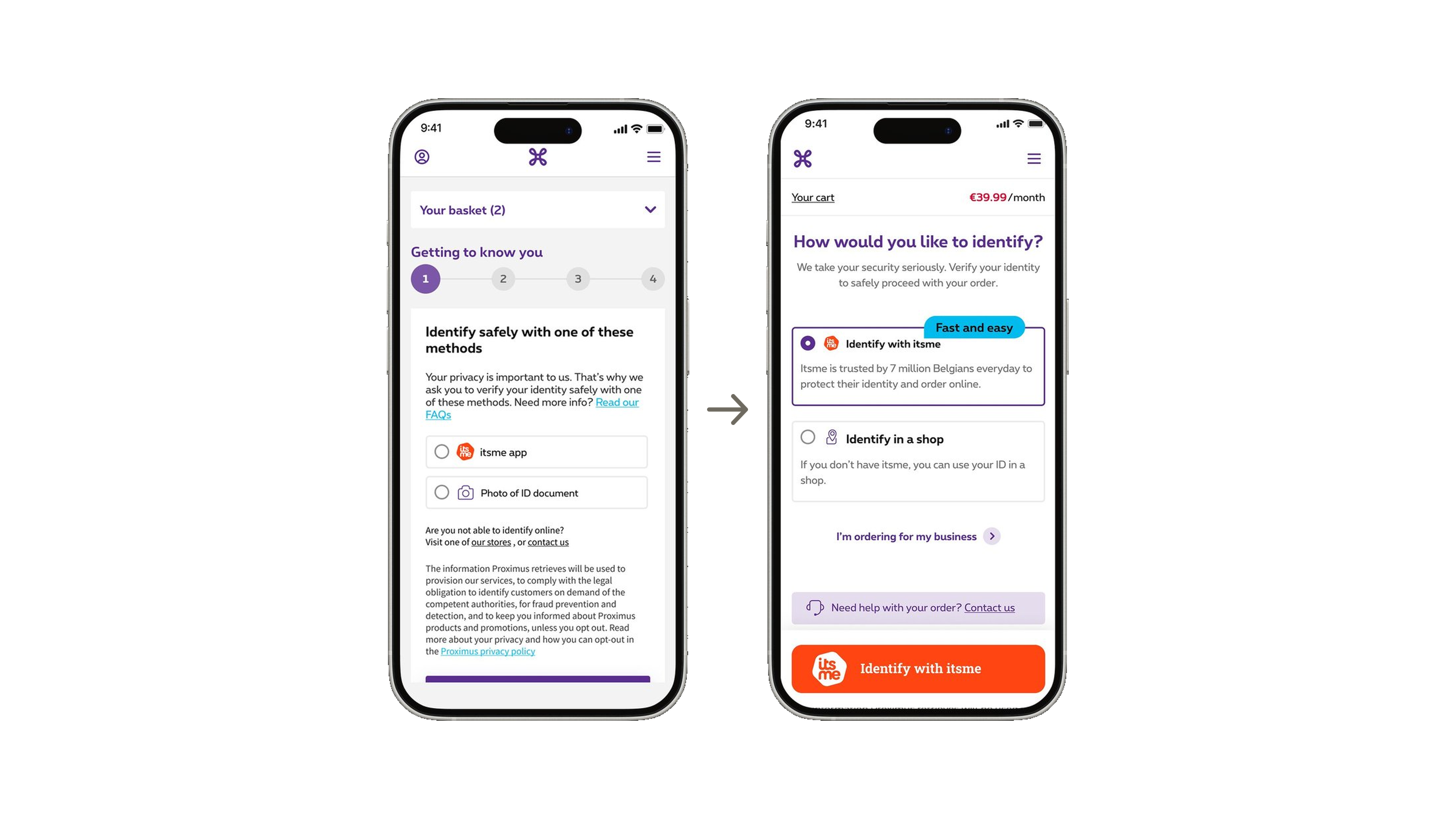 Redesigned itsme identification step with improved clarity and control