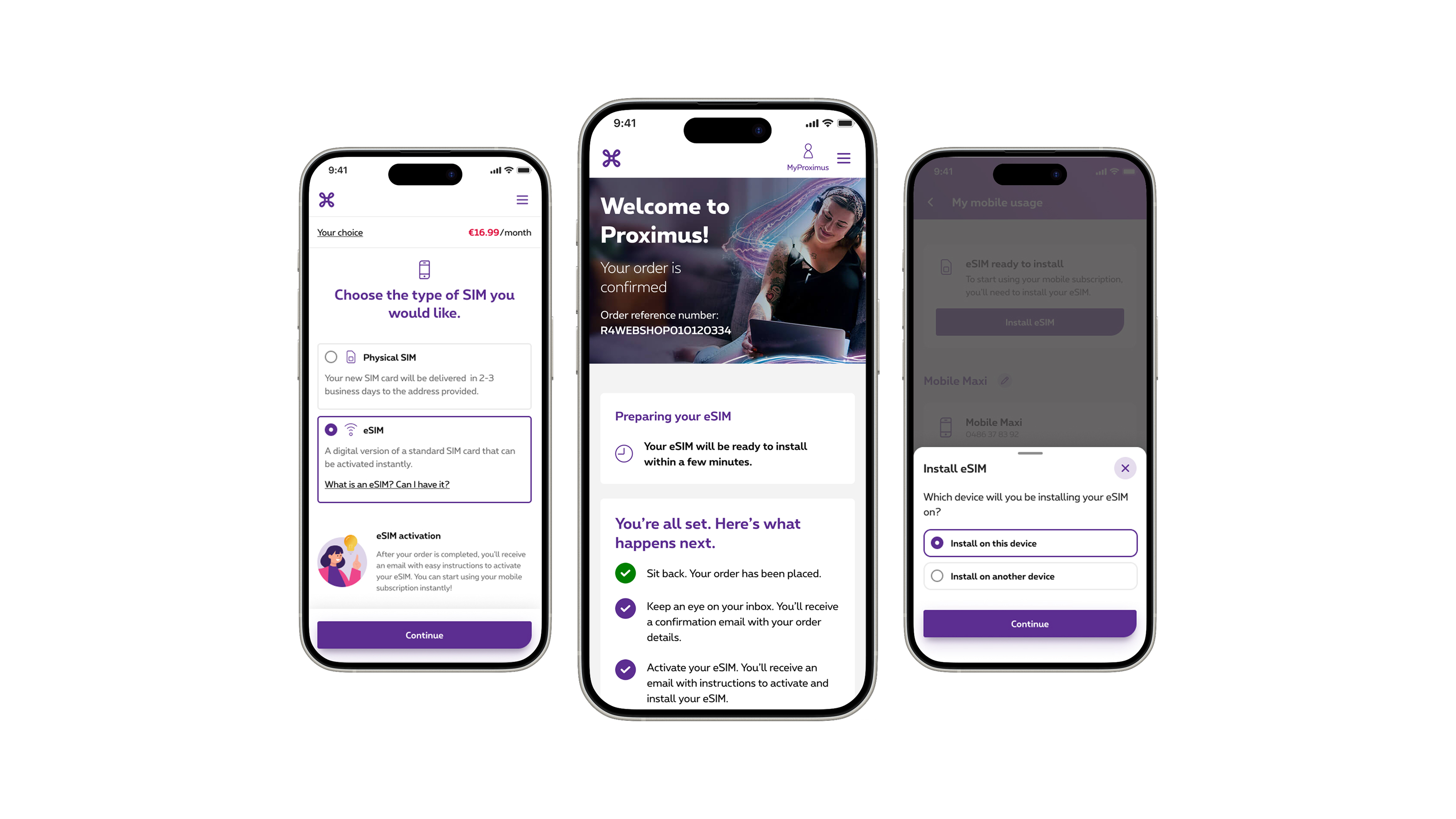 Fully digital eSIM activation flow within the Proximus+ app